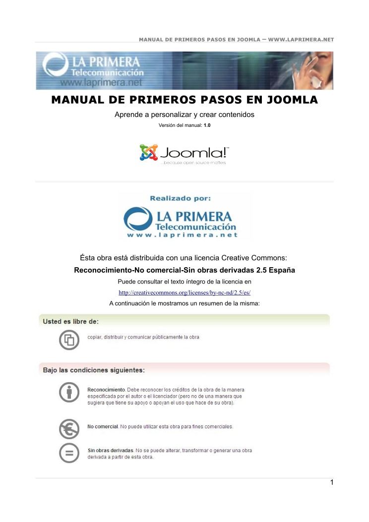 Imágen de pdf Manual de Primeros Pasos en Joomla