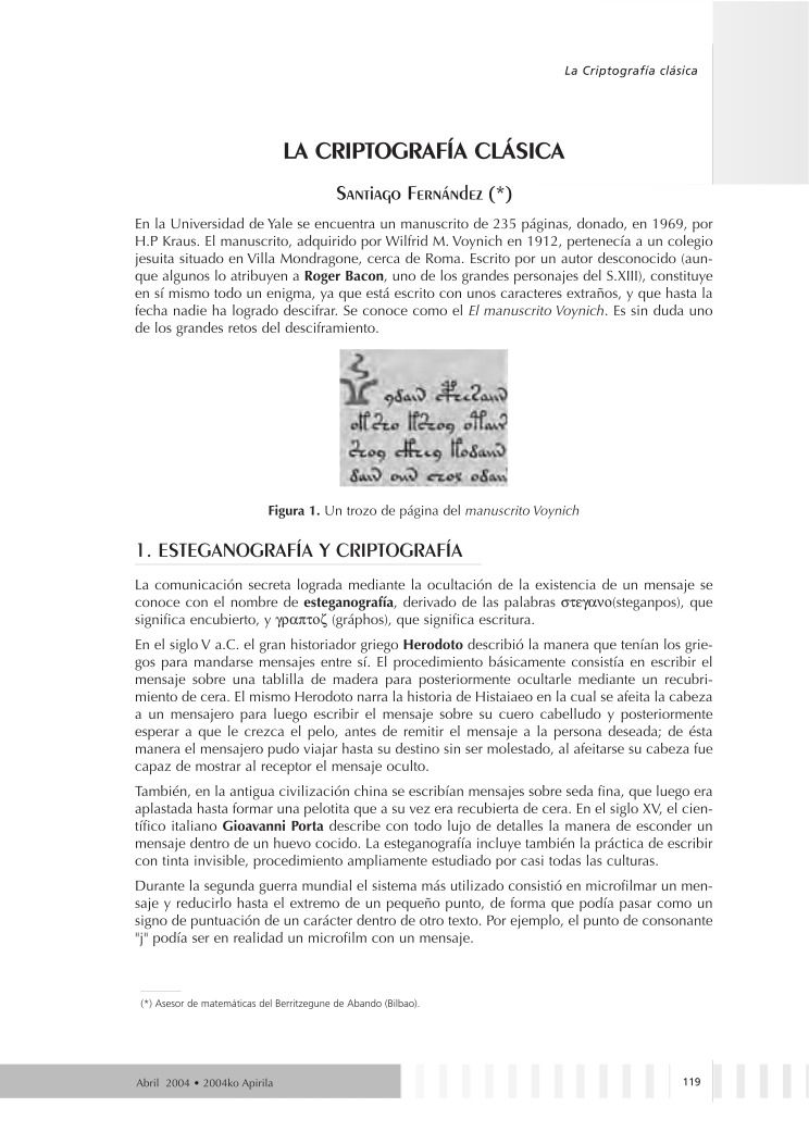 Imágen de pdf La Criptografía clásica