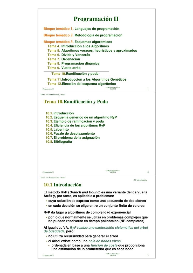Imágen de pdf Programación II - Tema 10. Ramificación y Poda