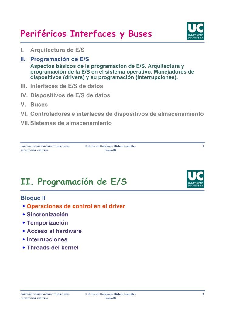 Imágen de pdf Periféricos Interfaces y Buses - II. Programación de E/S Aspectos básicos de la programación de E/S