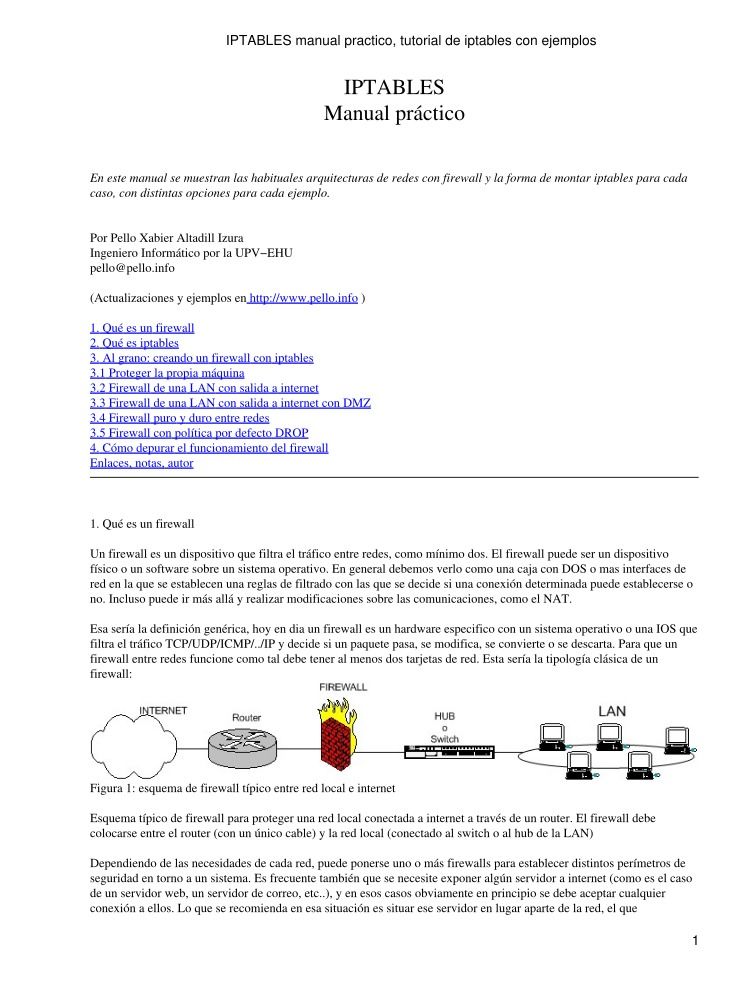Imágen de pdf IPTABLES manual practico, tutorial de iptables con ejemplos