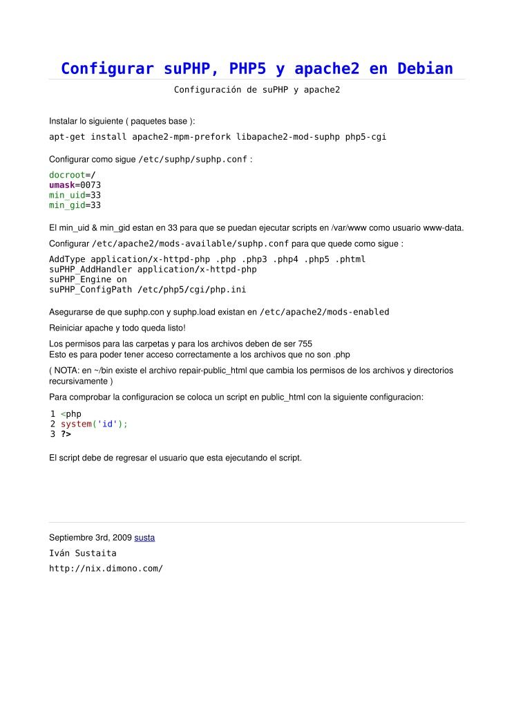 Imágen de pdf Configurar suPHP, PHP5 y apache2 en Debian