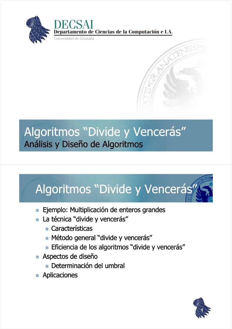 Imágen de pdf Análisis y Diseño de Algoritmos - Algoritmos "Divide y Vencerás"