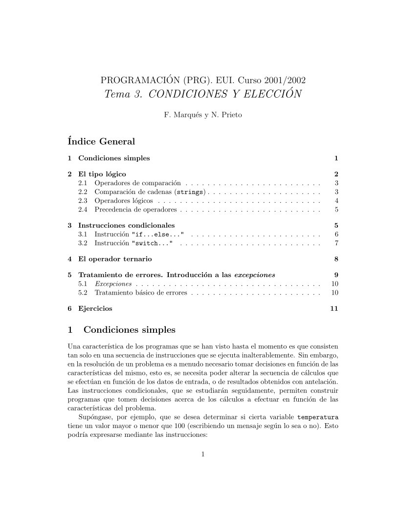 Imágen de pdf PROGRAMACIÓN (PRG) - Tema 3 - CONDICIONES Y ELECCIÓN