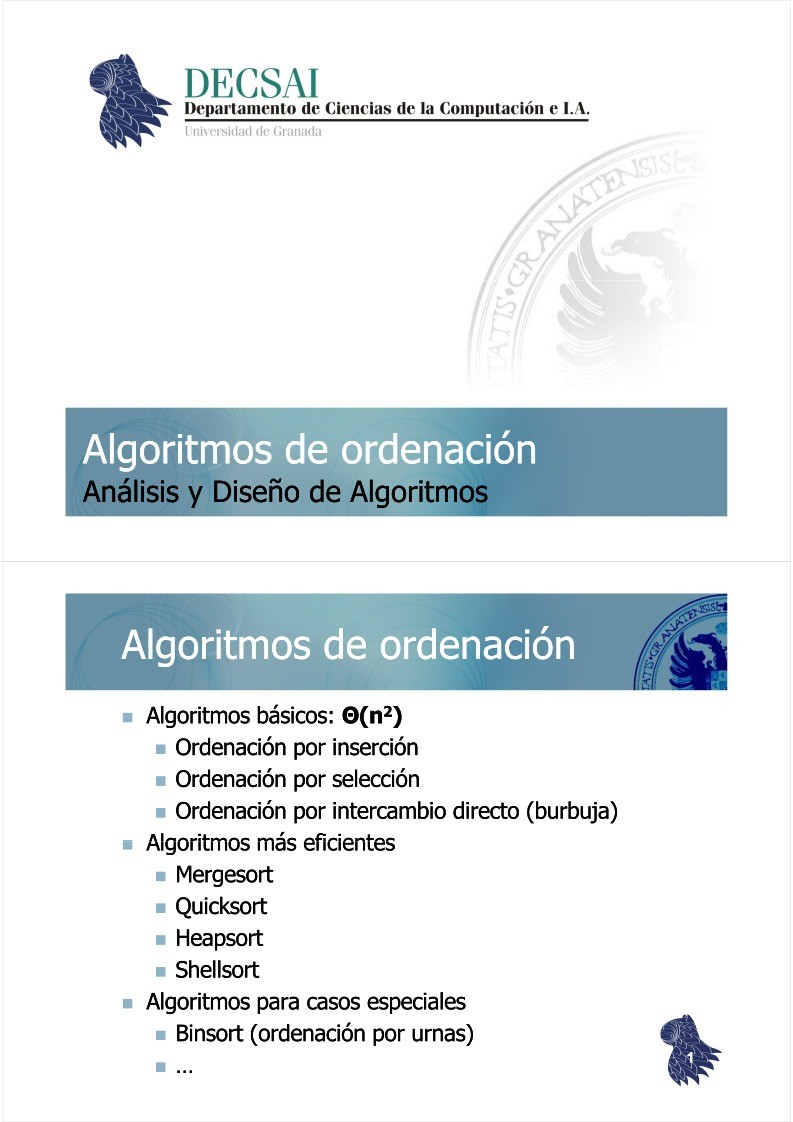 Imágen de pdf Algoritmos de ordenación - Análisis y Diseño de Algoritmos