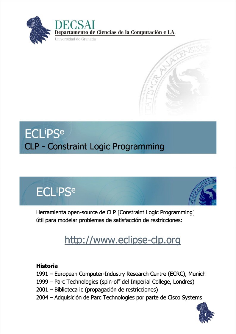 Imágen de pdf ECLiPSe - Constraint Logic Programming