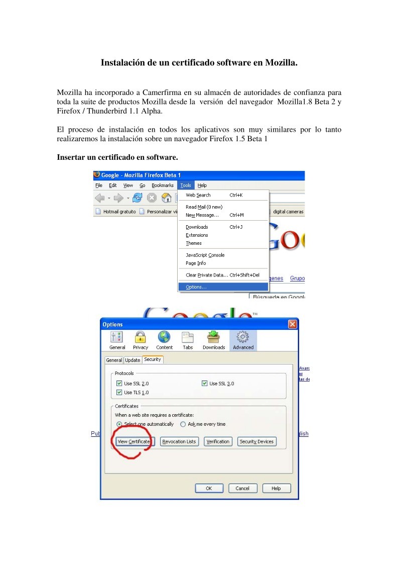 Imágen de pdf Instalación de un certificado software en Mozilla