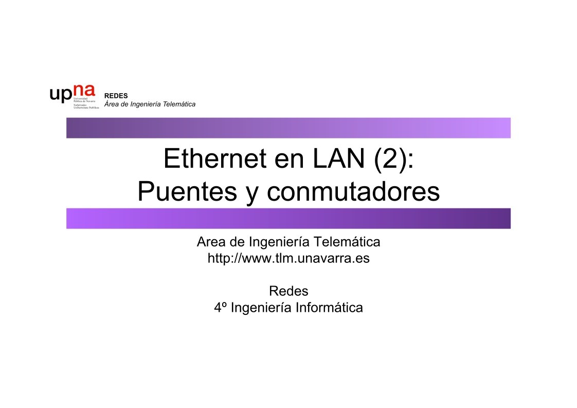 Imágen de pdf Ethernet en LAN (2): Puentes y conmutadores
