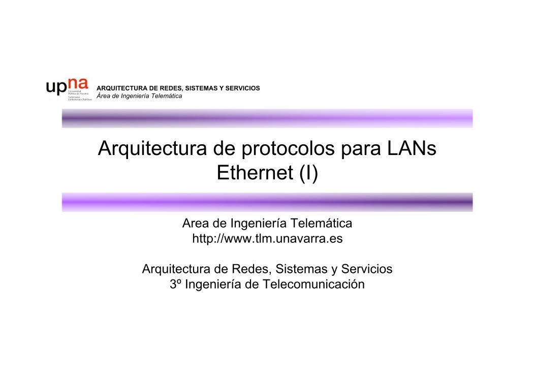 Imágen de pdf Arquitectura de protocolos para LANs Ethernet (I)