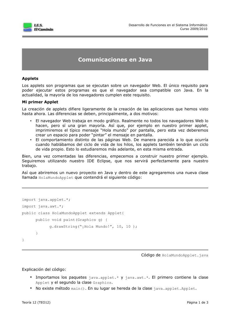 Imágen de pdf Teoría 12 - Comunicaciones en Java
