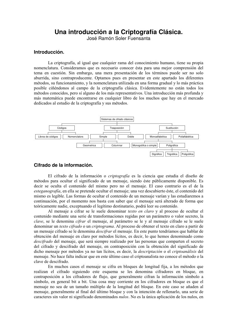 Imágen de pdf Una introducción a la Criptografía Clásica