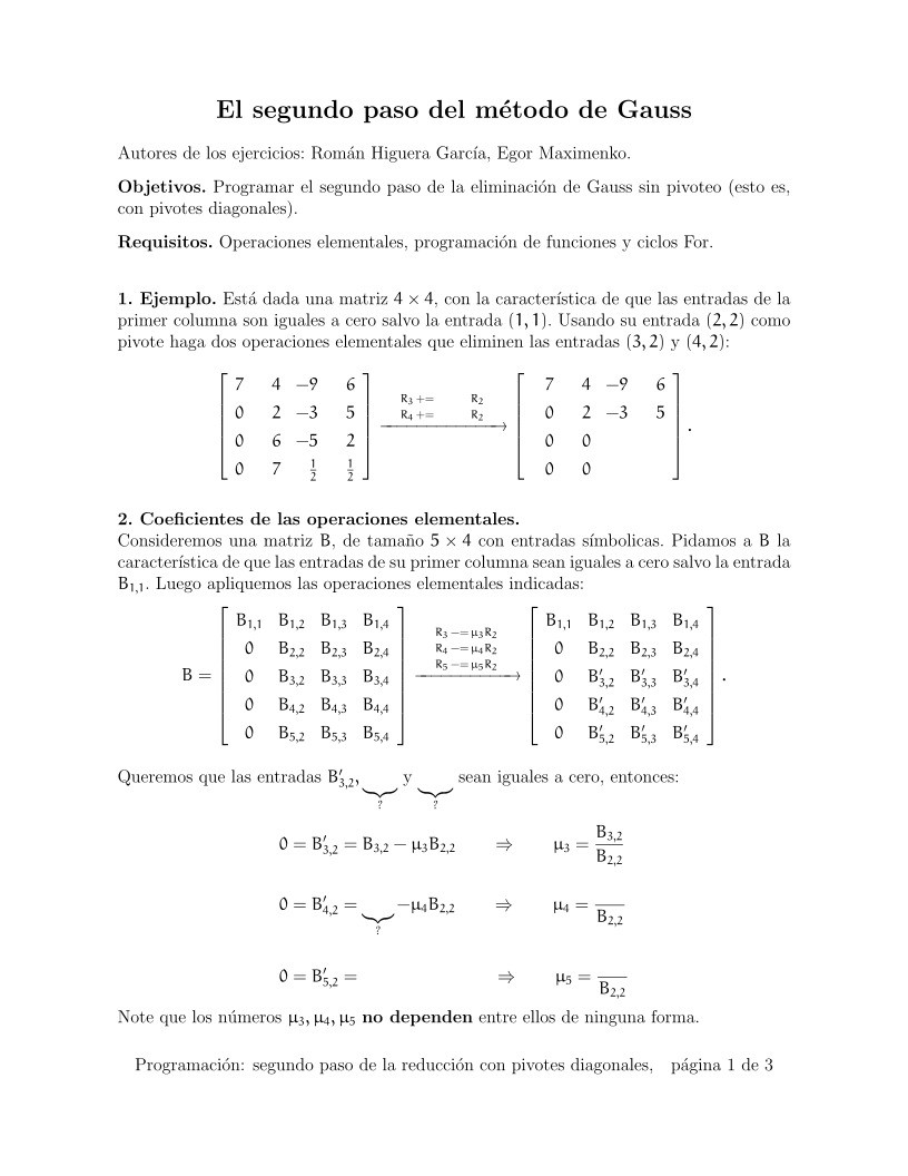 Imágen de pdf Programación: Segundo paso del método de Gauss