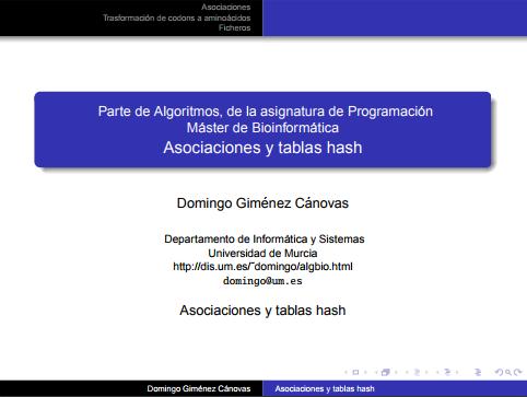 Imágen de pdf Parte de Algoritmos, de la asignatura de Programación  Máster de Bioinformática - Asociaciones y tablas hash