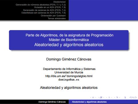 Imágen de pdf Parte de Algoritmos, de la asignatura de Programación  Máster de Bioinformática  Aleatoriedad y algoritmos aleatorios