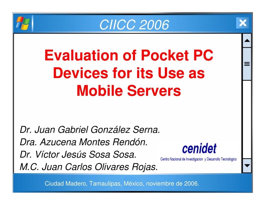 Imágen de pdf Evaluation of Pocket PC Devices for its Use as Mobile Servers