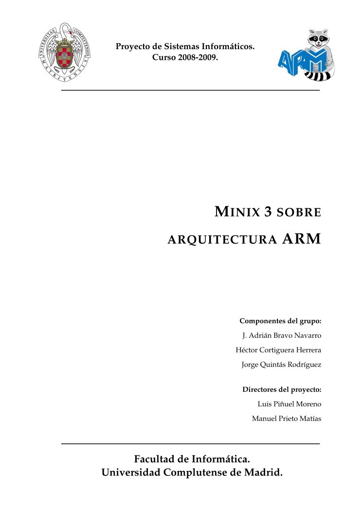 Imágen de pdf Minix 3 sobre arquitectura ARM