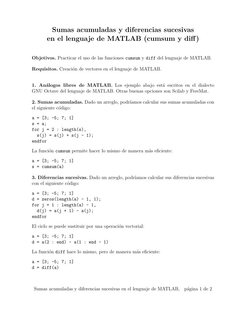Imágen de pdf Sumas acumuladas y diferencias sucesivas en el lenguaje de MATLAB
