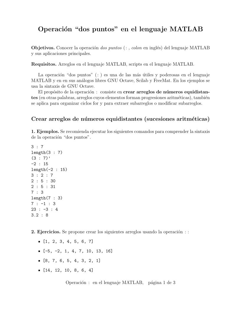 Imágen de pdf Operación "dos puntos" en el lenguaje MATLAB