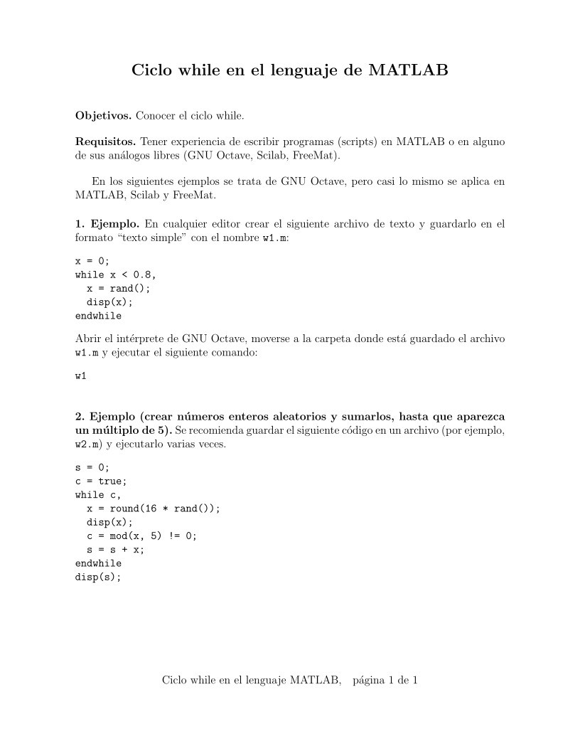Imágen de pdf Ciclo while en el lenguaje MATLAB