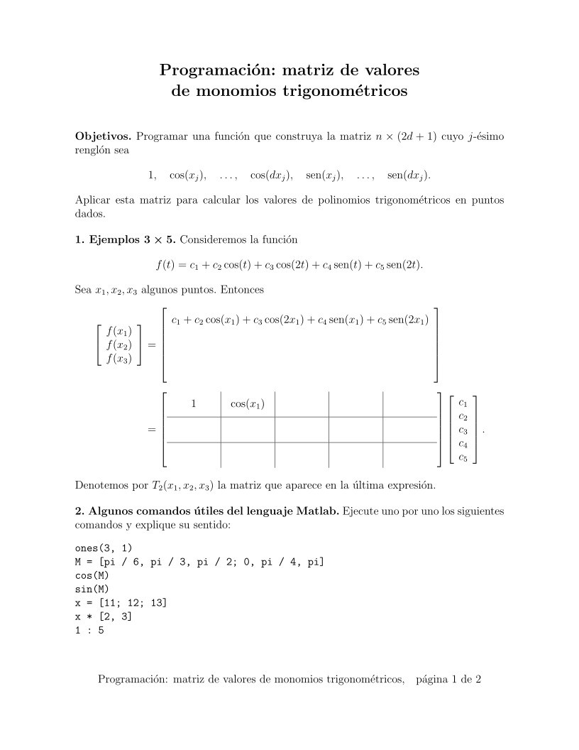 Imágen de pdf Programación: matriz de valores de monomios trigonométricos