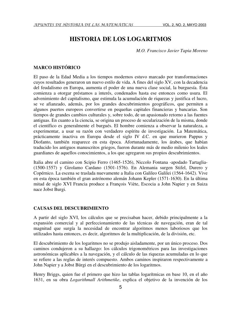 Imágen de pdf Historia de los Logaritmos
