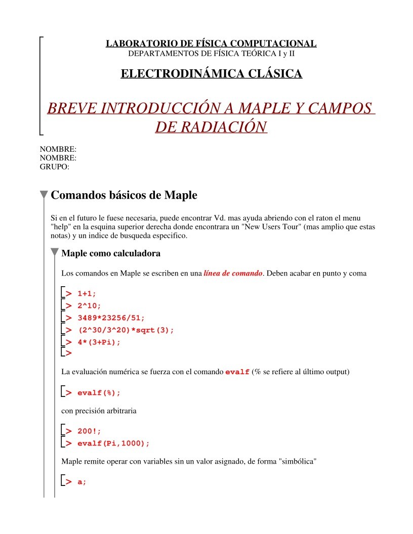 Imágen de pdf Breve introducción a Maple y campos de radiación