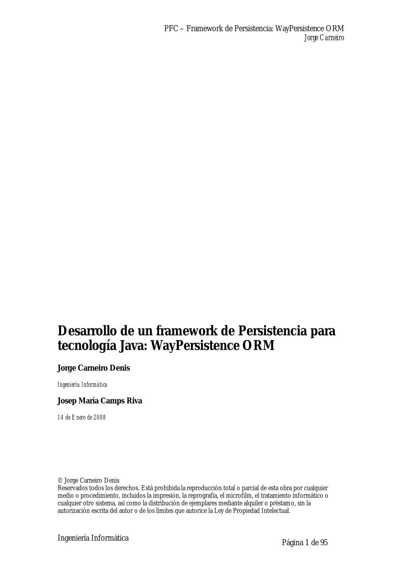 Imágen de pdf Desarrollo de un framework de Persistencia para tecnología Java: WayPersistence ORM