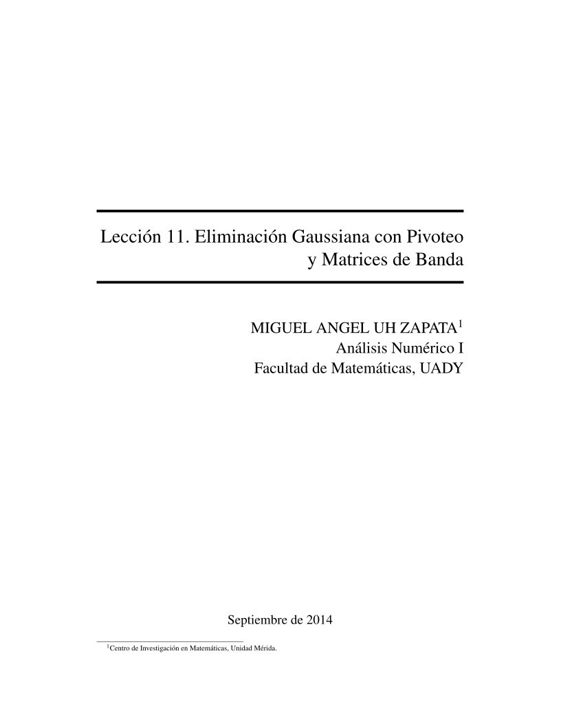 Imágen de pdf Lección 11: Eliminación Gaussiana con Pivoteo y Matrices de Banda - Tutorial básico de MATLAB
