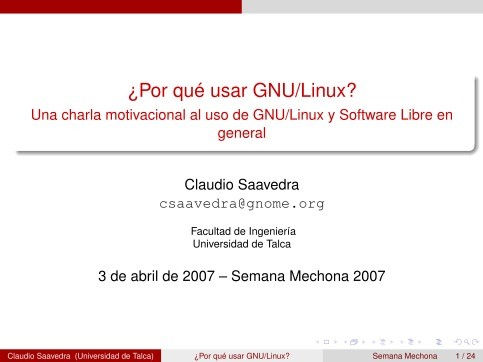 Imágen de pdf ¿Por qué usar GNU/Linux? - Una charla motivacional al uso de GNU/Linux y Software Libre en general