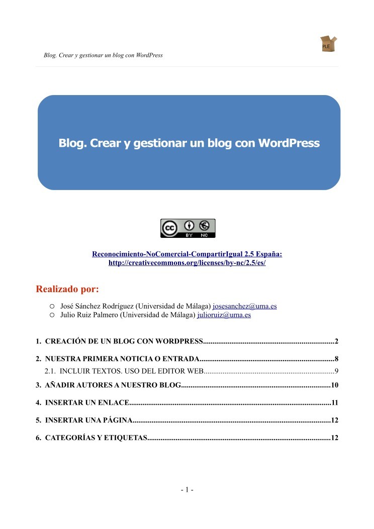 Imágen de pdf Blog. Crear y gestionar un blog con WordPress