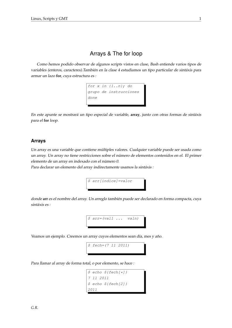 Imágen de pdf Arrays & The for loop - Linux, Scripts y GMT