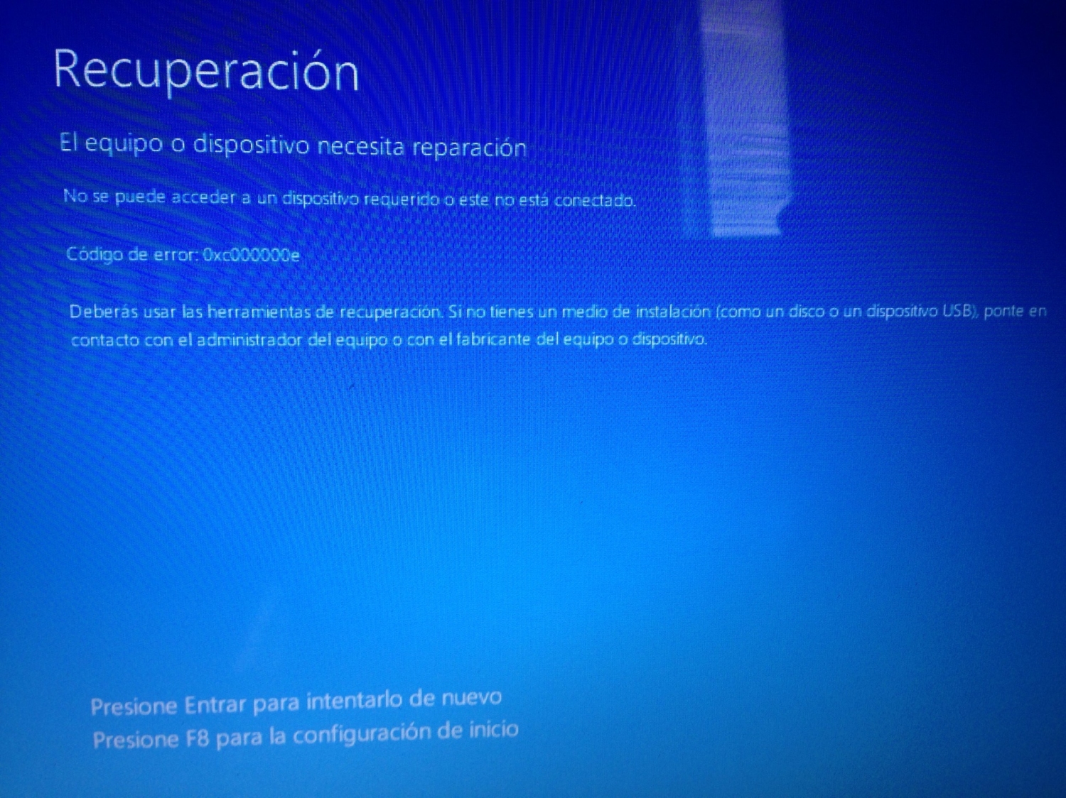 Windows 10 El equipo o dispositivo necesita reparación. No se puede