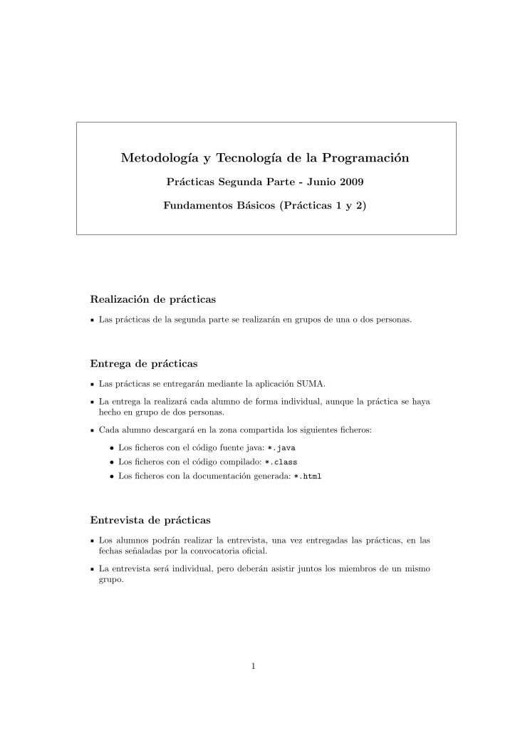 Imágen de pdf metodología y Tecnología de la Programación - prácticas - segunda parte - Fundamentos Básicos