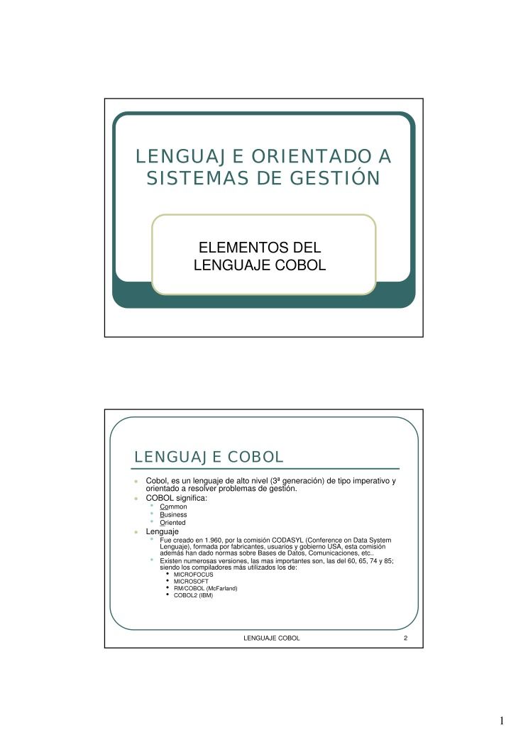 Imágen de pdf Lenguaje orientado a sistemas de gestión - Elementos del lenguaje Cobol