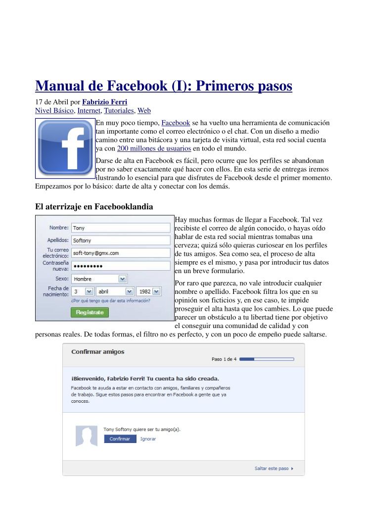 Imágen de pdf Manual de Facebook (I): Primeros pasos