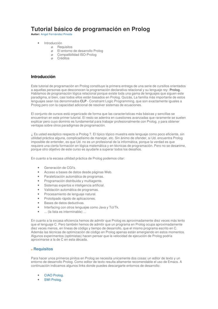 Imágen de pdf Tutorial básico de programación en Prolog