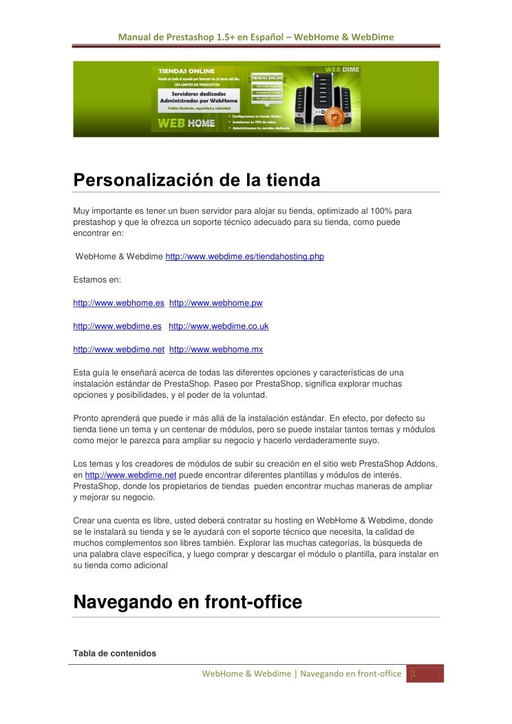 Imágen de pdf Manual de Prestashop 1.5+ en Español – WebHome & WebDime