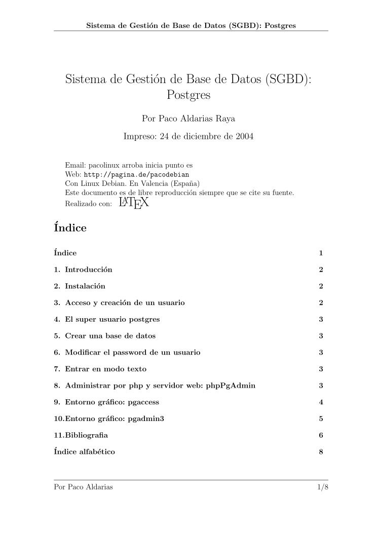 Imágen de pdf Sistema de gestión de Base de Datos SGBD: Postgres