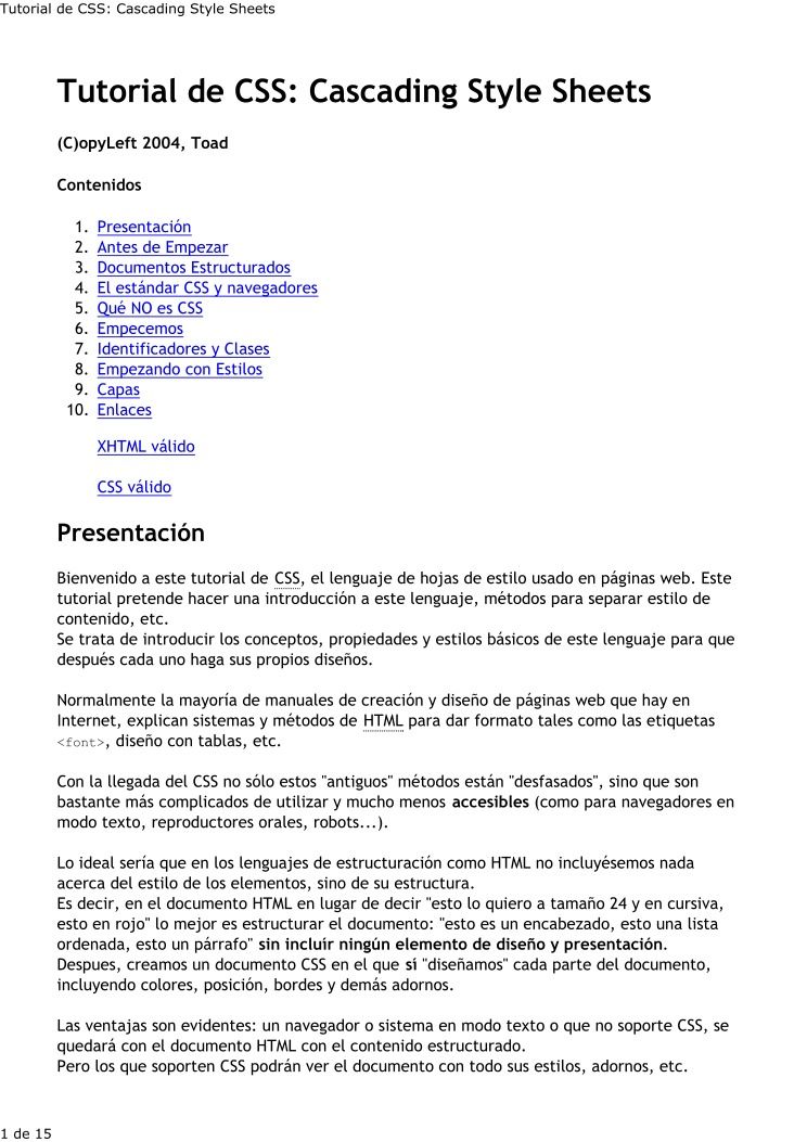 Imágen de pdf Tutorial de CSS: Cascading Style Sheets