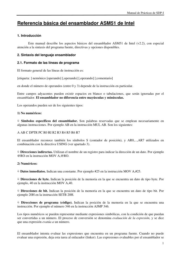 Imágen de pdf Referencia básica del ensamblador ASM51 de Intel