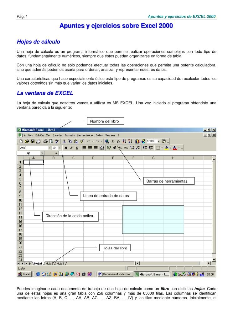 Imágen de pdf Apuntes y ejercicios sobre Excel 2000