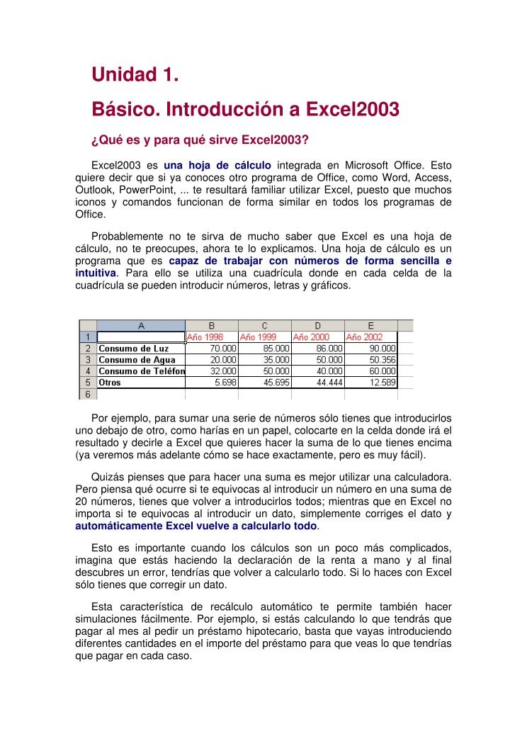 Imágen de pdf Unidad 1. Básico. Introducción a Excel2003