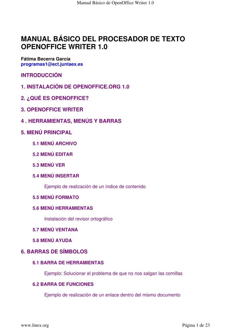 Imágen de pdf Manual básico del procesador de texto OpenOffice Writer 1.0