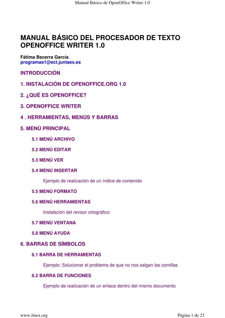 Imágen de pdf Manual básico del procesador de texto OpenOffice Writer 1.0