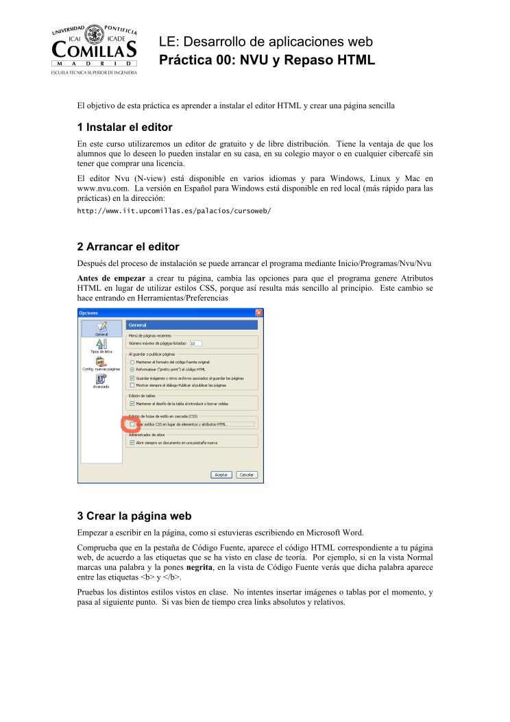 Imágen de pdf Desarrollo de aplicaciones web - Práctica 00: NVU y repaso HTML