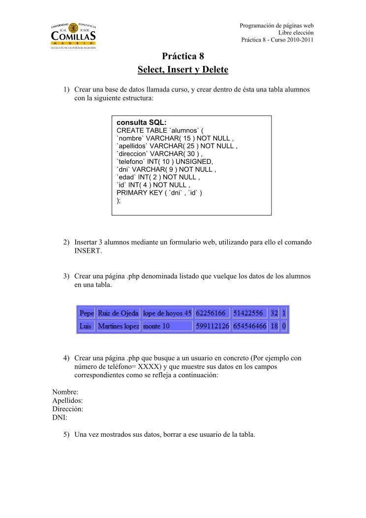 Imágen de pdf Práctica 8- Select, Insert y Delete