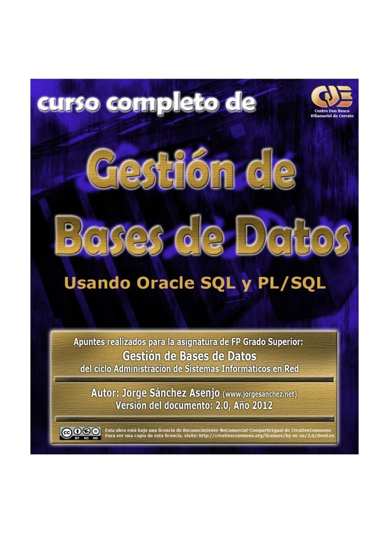 Imágen de pdf Curso completo de Gestión de Bases de Datos usando Oracle SQL y PL/SQL