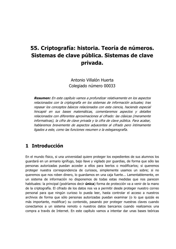 Imágen de pdf Criptografía: historia. Teoría de números. Sistemas de clave pública. Sistemas de clave privada