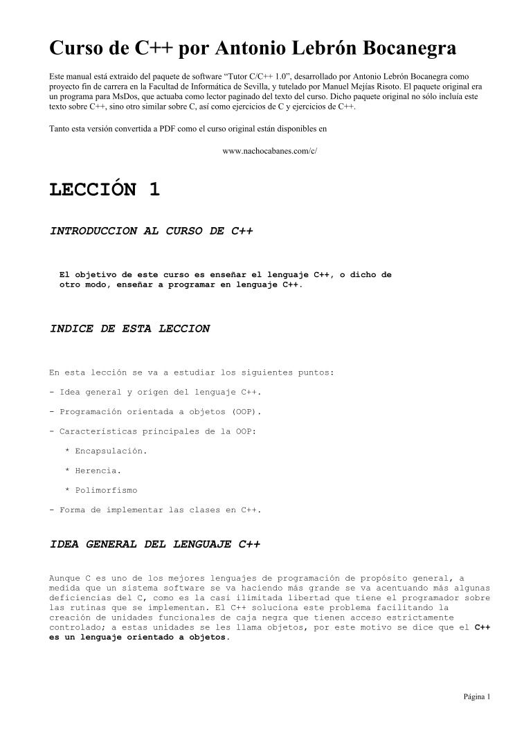 Imágen de pdf Curso de C++ por Antonio Lebron Bocanegra