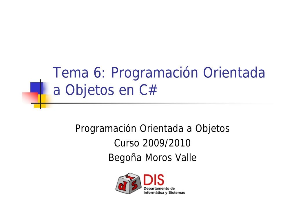 Imágen de pdf Tema 6: Programación Orientada a Objetos en C#